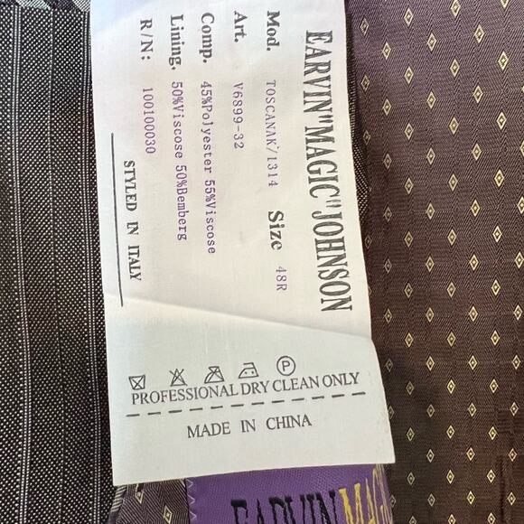 Earvin “Magic” Johnson Signature blazer jacket brown pinstriped super 120’s 48R - Picture 8 of 8